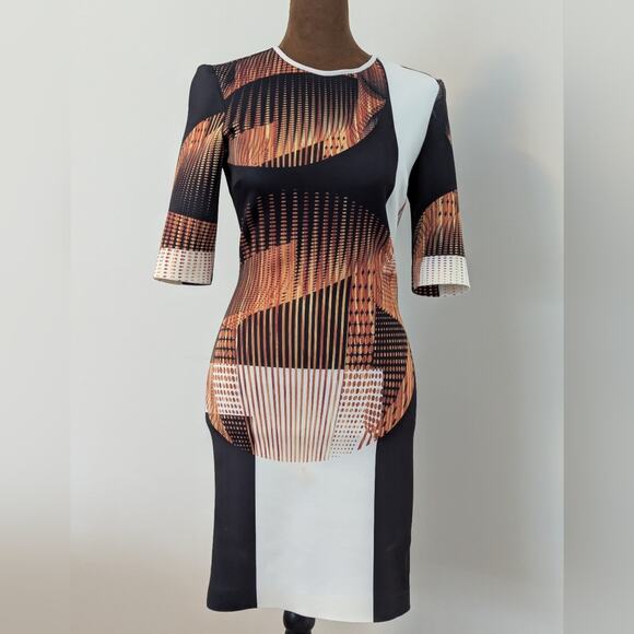 Clover Canyon Y2K Mid Sleeve Bodycon Stretchy Avant Garde Modern Print Dress S - Picture 2 of 11